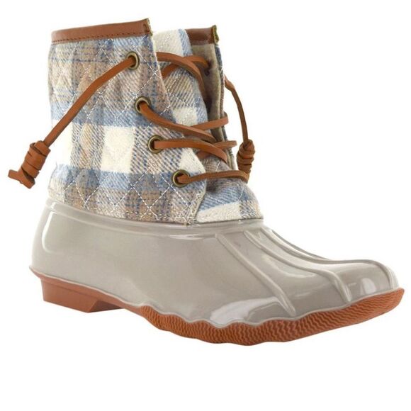 Seven7 Latte Wool Goose Boot Plaid Size 7 NIB DUCK BOOT - Picture 1 of 5